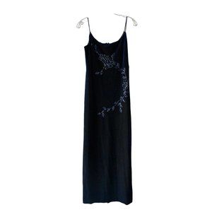 Vintage 80's Betsy Adam By Jaslene Vintage Dark  Blue Velvet Gown with Beading M